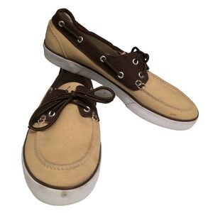POLO Ralph Lauren Mens Canvas Boat Shoes SZ 10.5 D Lander Beige Brown